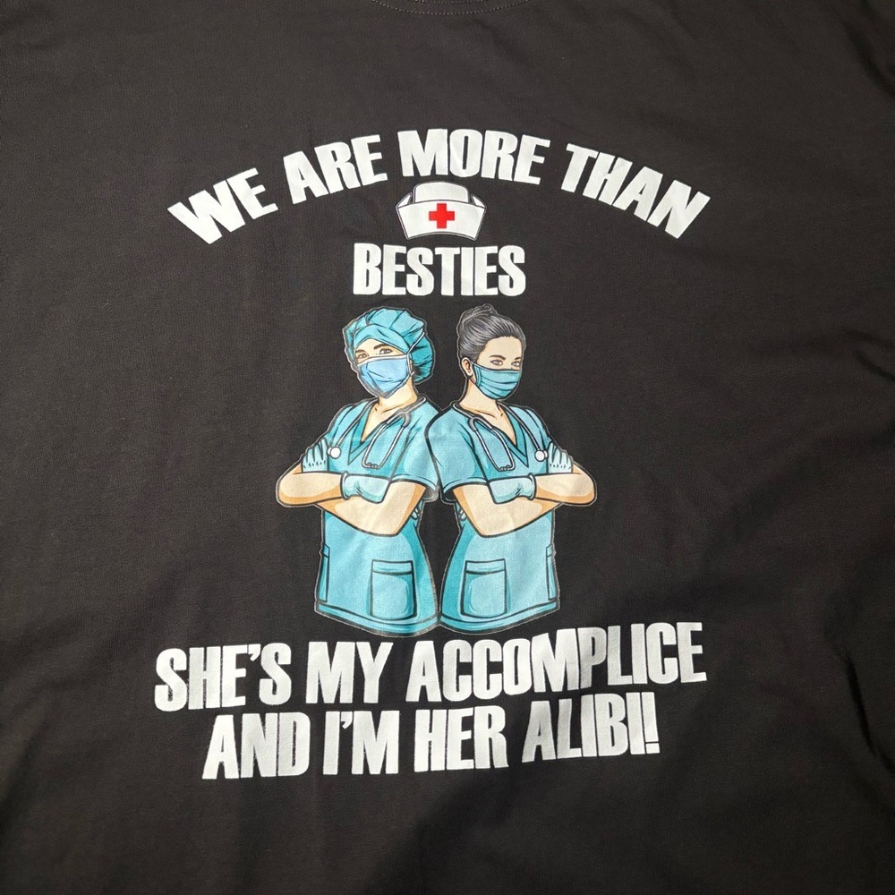 Nurses Graphic T-Shirt Size XL Short Sleeve Nursing Medical Work Bestie Stretch - Picture 2 of 14